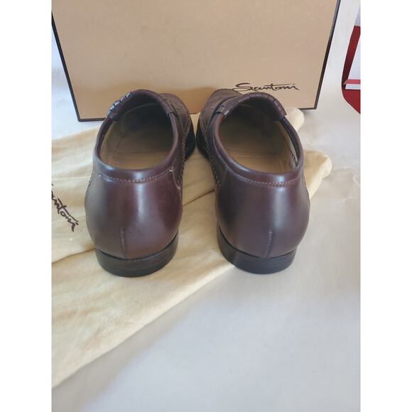 Santoni Mens Slip On Low Heels Loafer Shoe Leather Brown Size 9 US main image 6